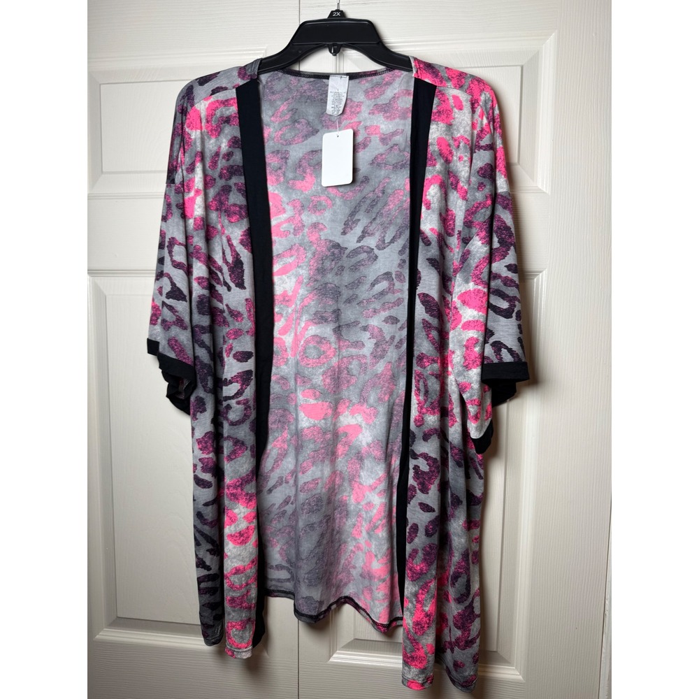 Pink Grey Leopard Print Kimono Cardigan Open Front XL Boutique Made in USA